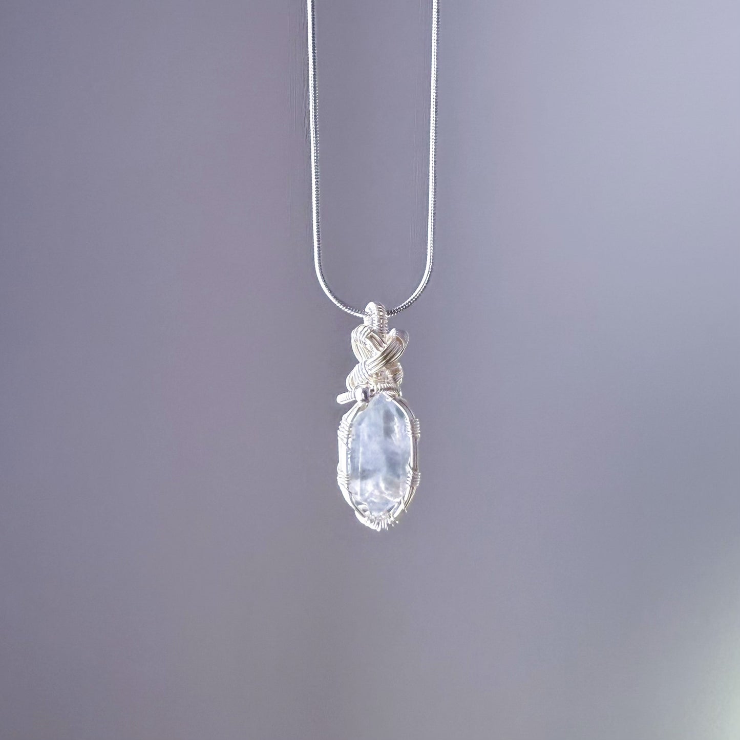 Quartzberry - Natural Light Blue Rutile Quartz Crystal Wire Wrapped Necklace - One-of-a-kind