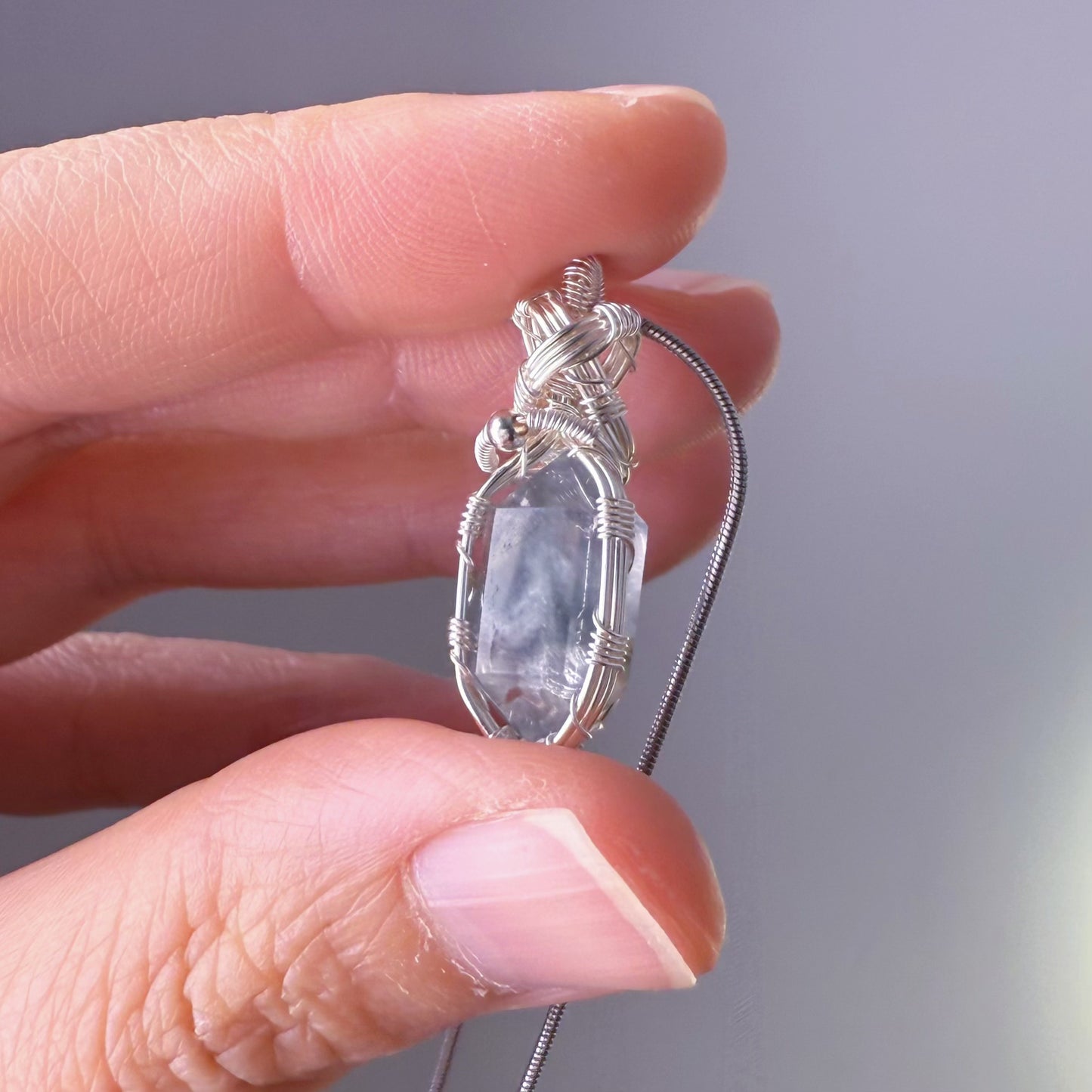 Quartzberry - Natural Light Blue Rutile Quartz Crystal Wire Wrapped Necklace - One-of-a-kind