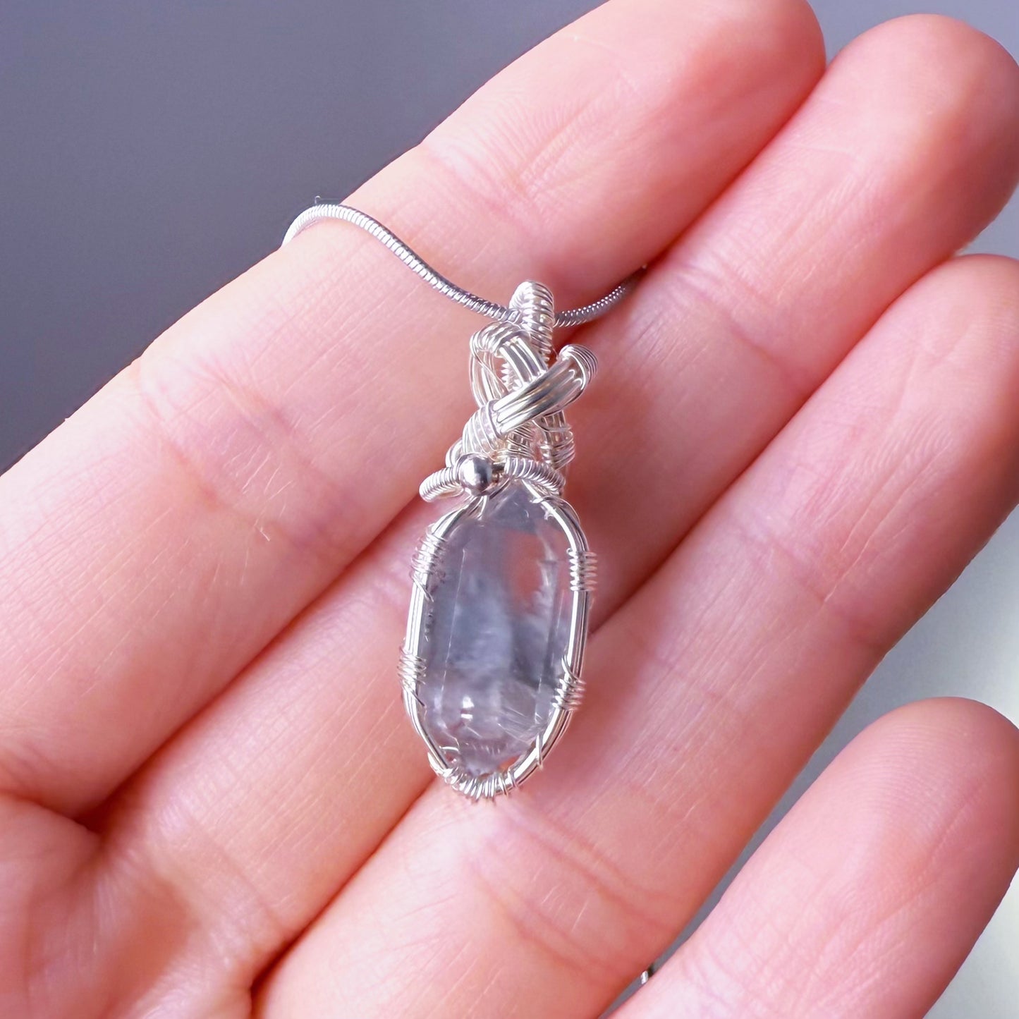 Quartzberry - Natural Light Blue Rutile Quartz Crystal Wire Wrapped Necklace - One-of-a-kind