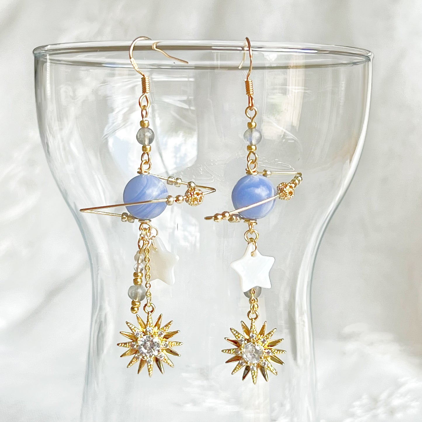 Blue Sodalite Stone Planet Sun and Star Earrings-Ninaouity