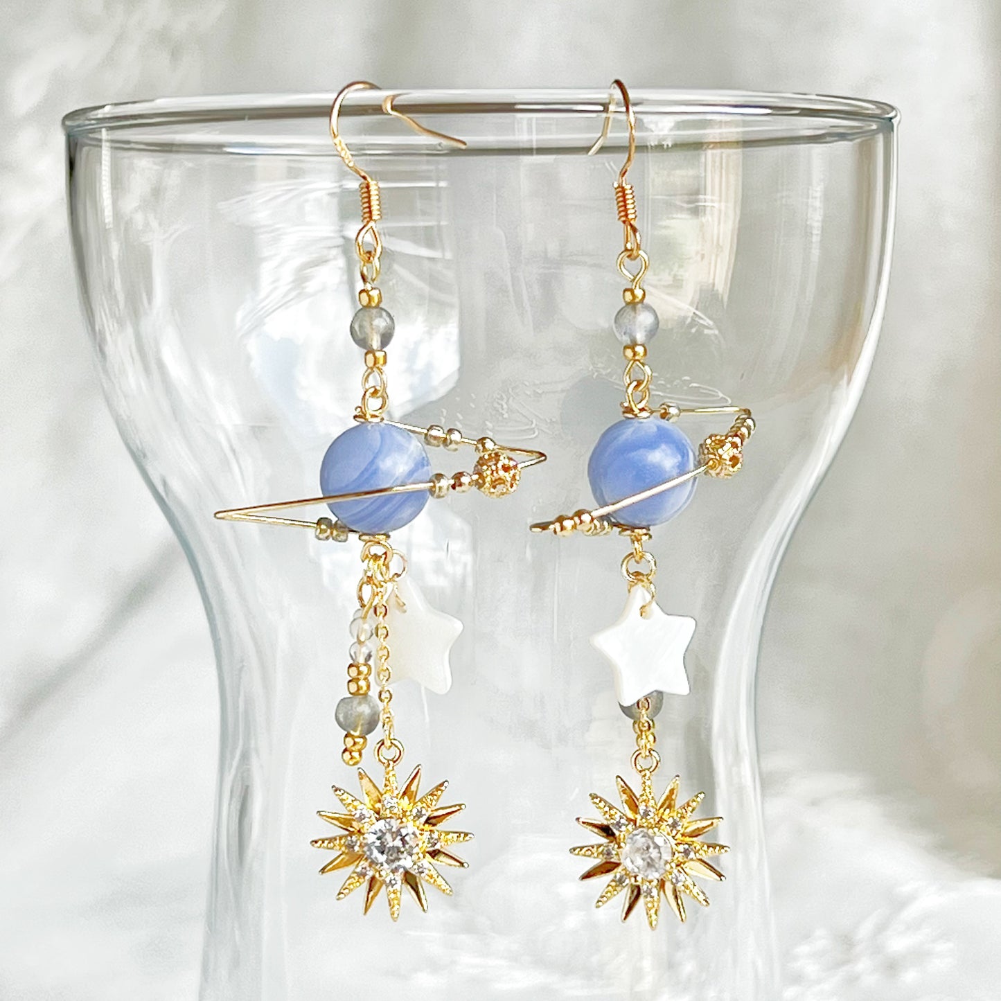 Blue Sodalite Stone Planet Sun and Star Earrings-Ninaouity