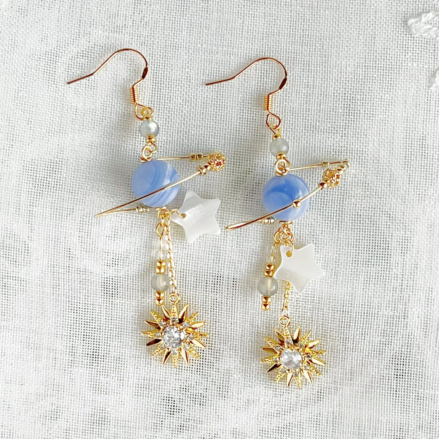Blue Sodalite Stone Planet Sun and Star Earrings-Ninaouity