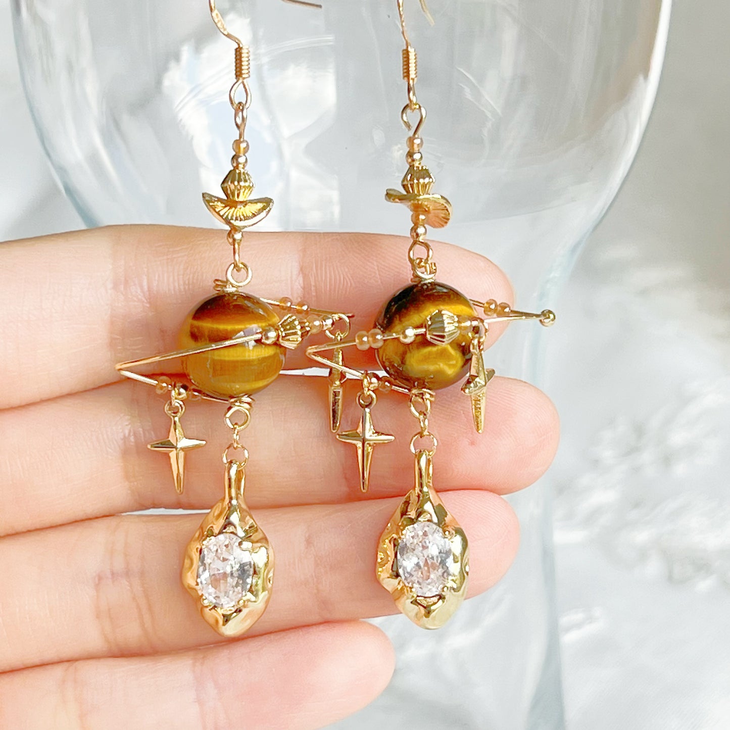 Tiger's Eye Planet and Meteorite Earrings-Ninaouity