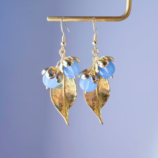Handmade Wild Blue Berries and Golden Leaves Earrings