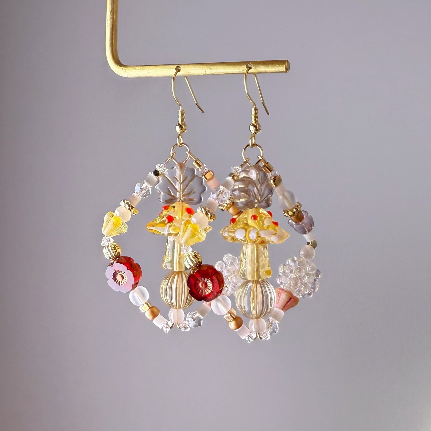 Handmade Magic Red Mushrooms Glass Beads Hoop Earrings