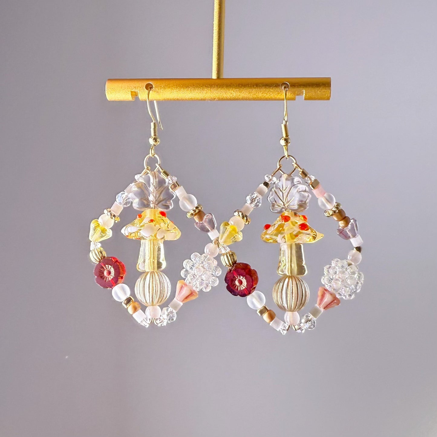 Handmade Magic Red Mushrooms Glass Beads Hoop Earrings