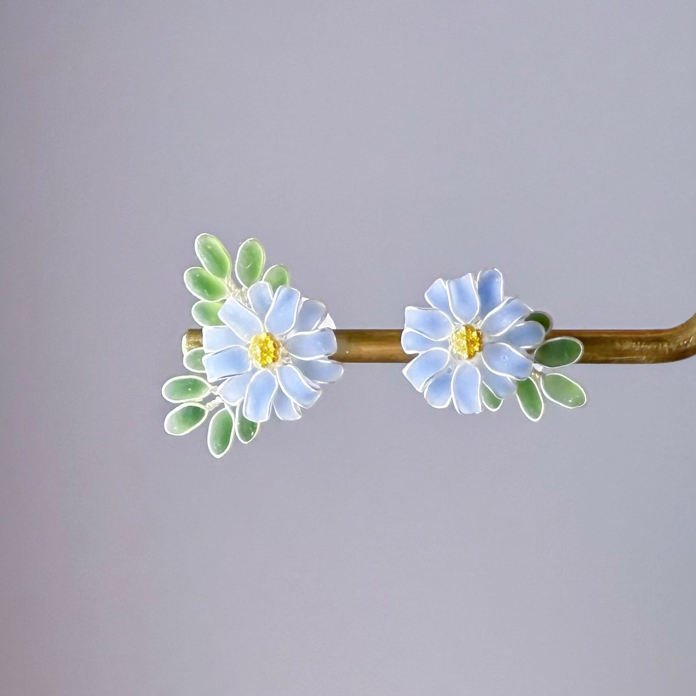 Handmade Little Blue Daisy Flowers Earrings