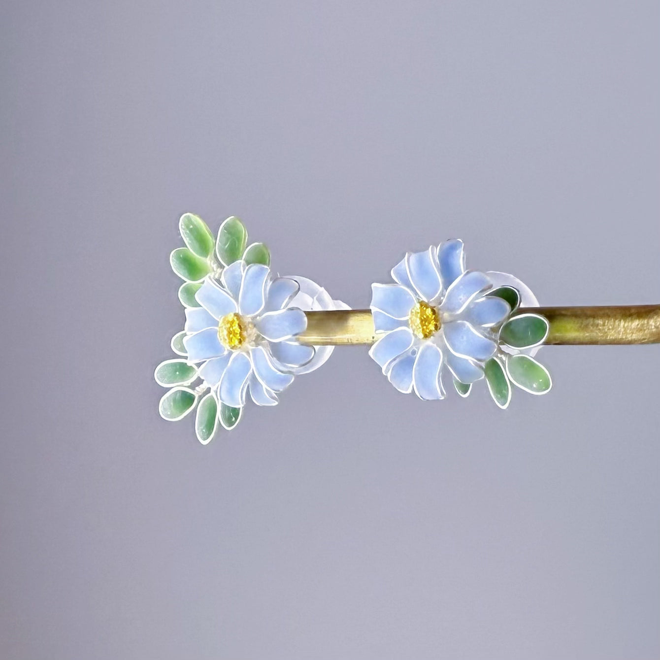 Handmade Little Blue Daisy Flowers Earrings