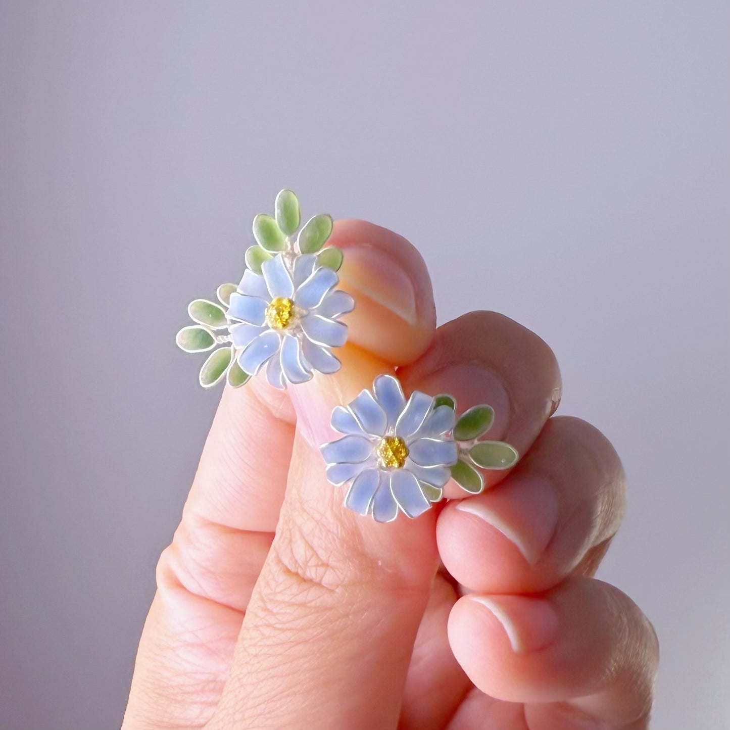 Handmade Little Blue Daisy Flowers Earrings