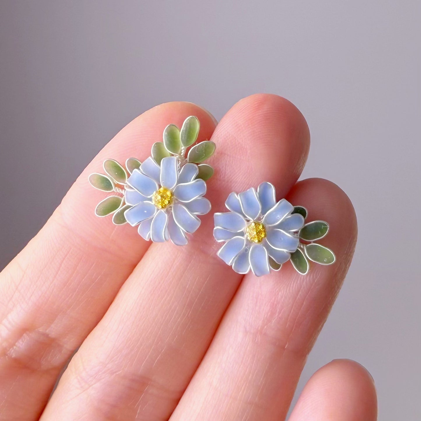 Handmade Little Blue Daisy Flowers Earrings