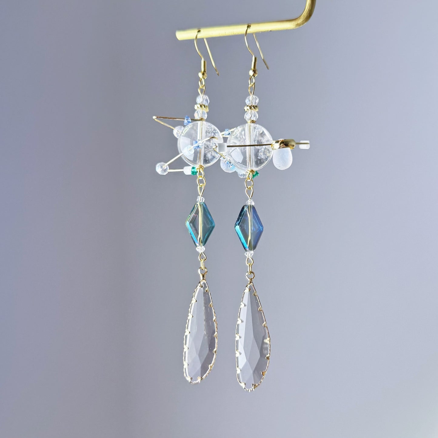 Clear Quartz Planet with Crystal and Diamond Drop Earrings