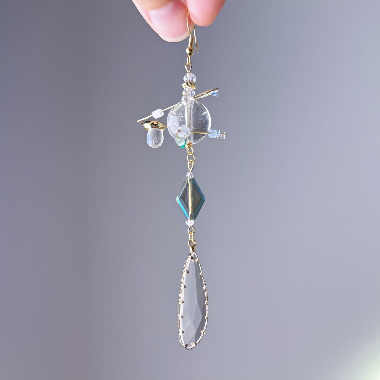 Clear Quartz Planet with Crystal and Diamond Drop Earrings