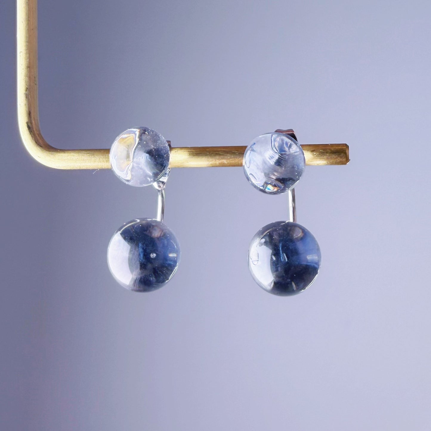 Handmade Natural Clear Quartz Globe Bubble Ear Jacket Earrings