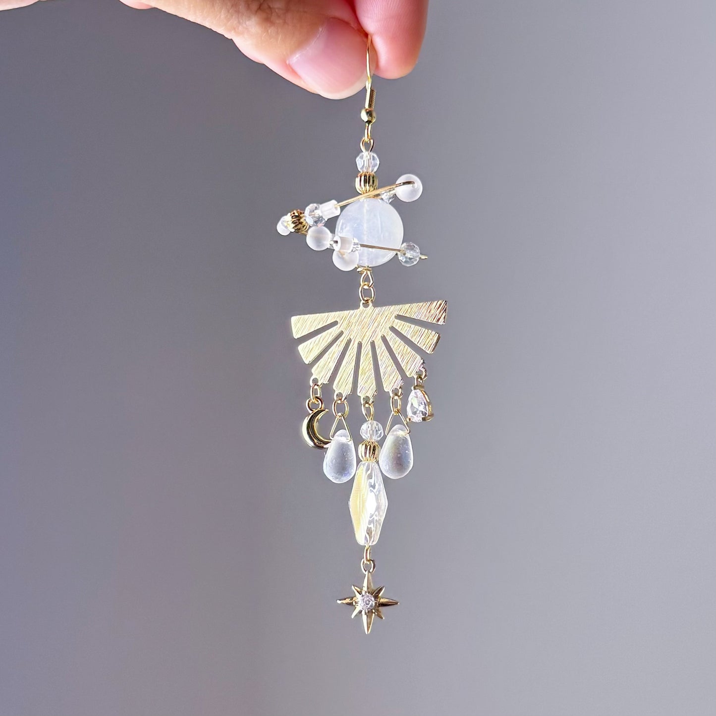 Blue Moonstone Planet with Shining Stars Drop Earrings