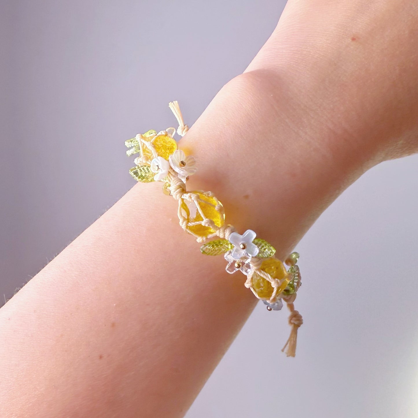 Quartzberry - Solar Plexus Chakra Citrine Raw Three Crystals Handmade Macrame Bracelet