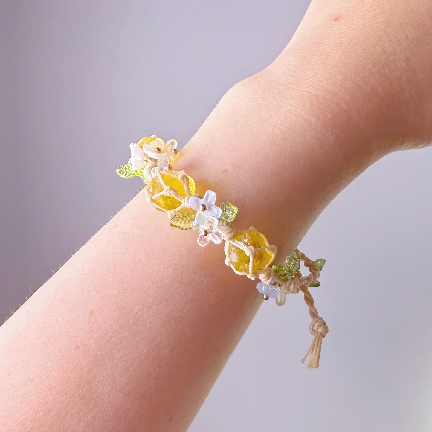 Quartzberry - Solar Plexus Chakra Citrine Raw Three Crystals Handmade Macrame Bracelet