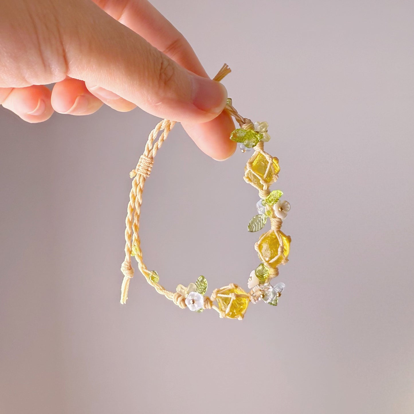 Quartzberry - Solar Plexus Chakra Citrine Raw Three Crystals Handmade Macrame Bracelet