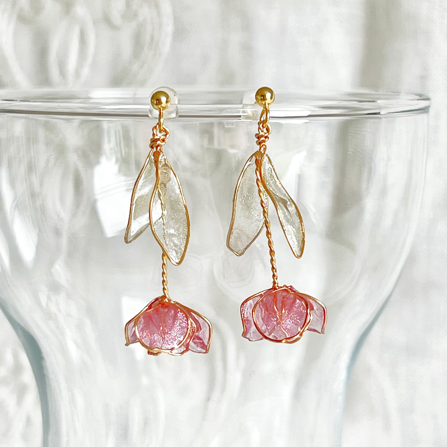 Handmade Dark Pink Tulips Flower Earrings-Ninaouity