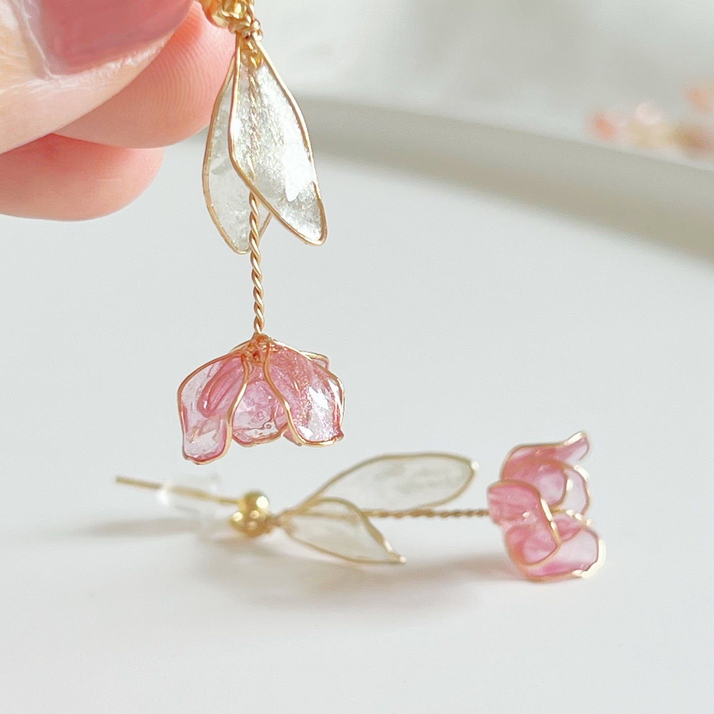 Handmade Dark Pink Tulips Flower Earrings-Ninaouity