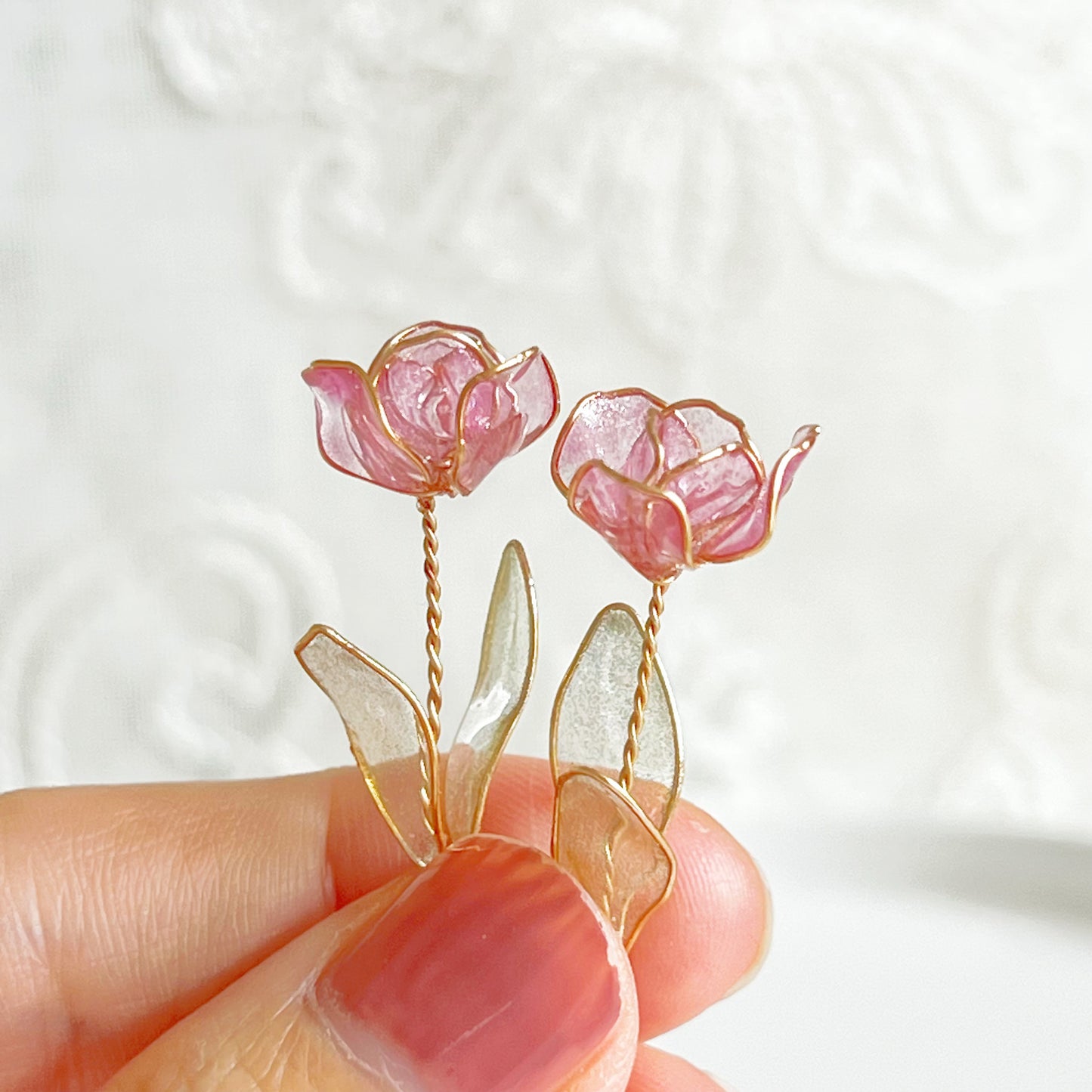 Handmade Dark Pink Tulips Flower Earrings-Ninaouity