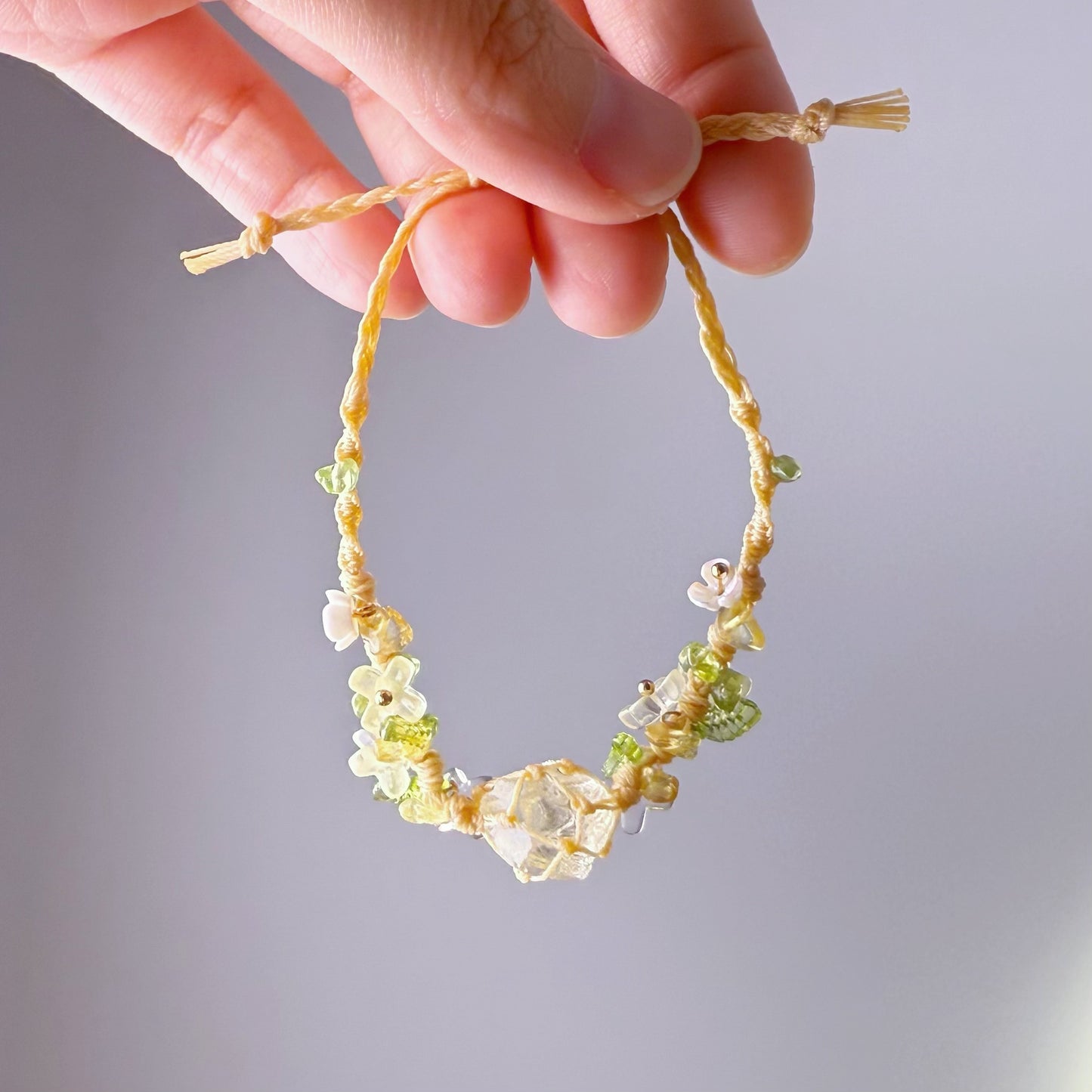Quartzberry - Solar Plexus Chakra Citrine Raw One Crystal Handmade Macrame Bracelet