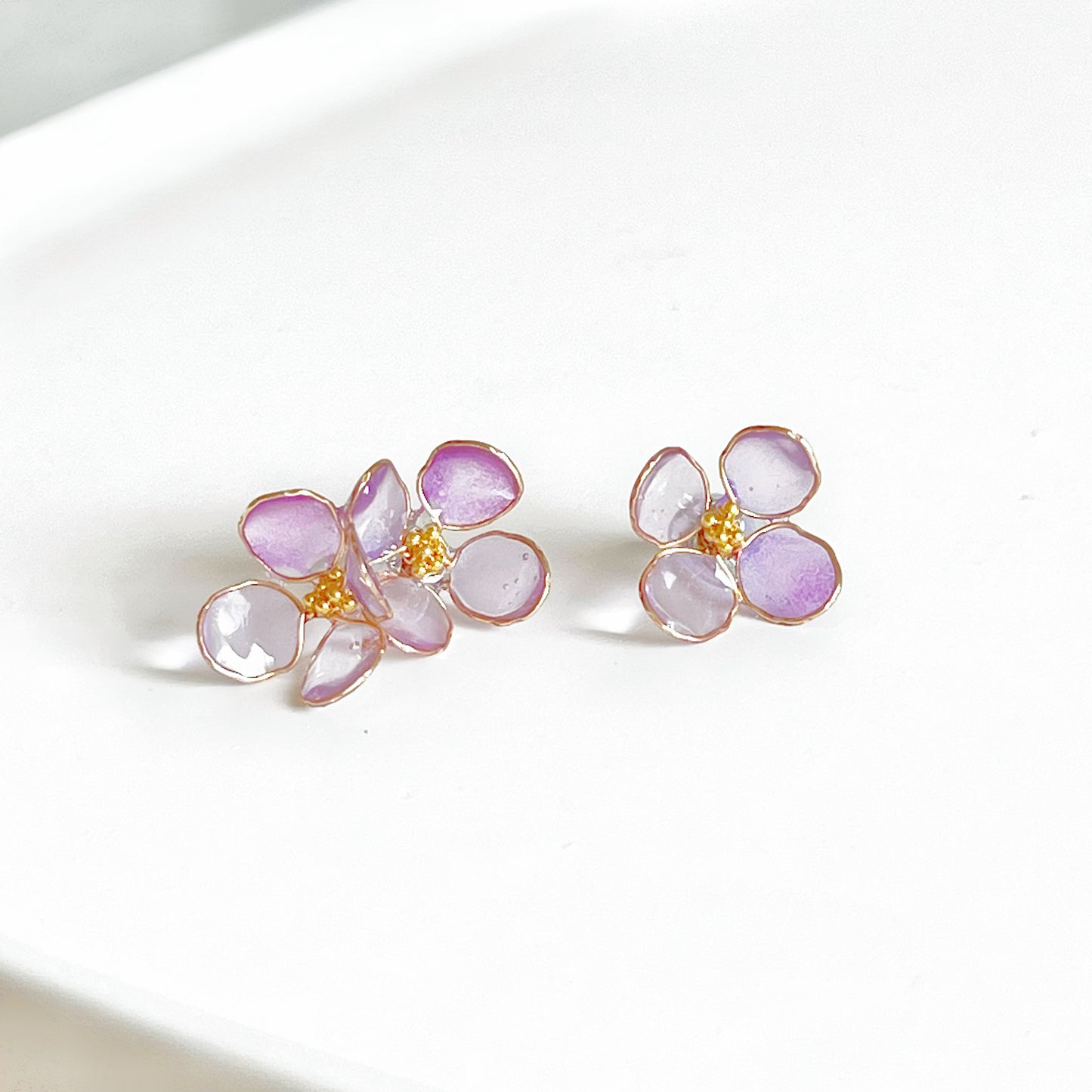 Handmade Purple Hydrangeas Flower Mismatch Earrings-Ninaouity
