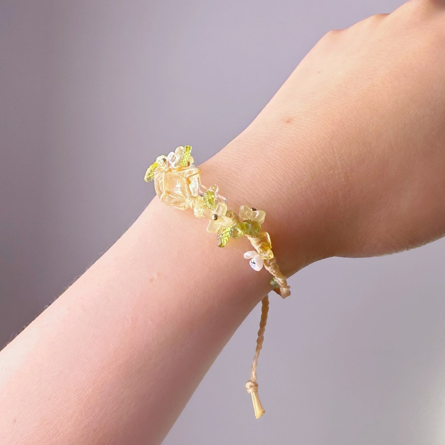 Quartzberry - Solar Plexus Chakra Citrine Raw One Crystal Handmade Macrame Bracelet