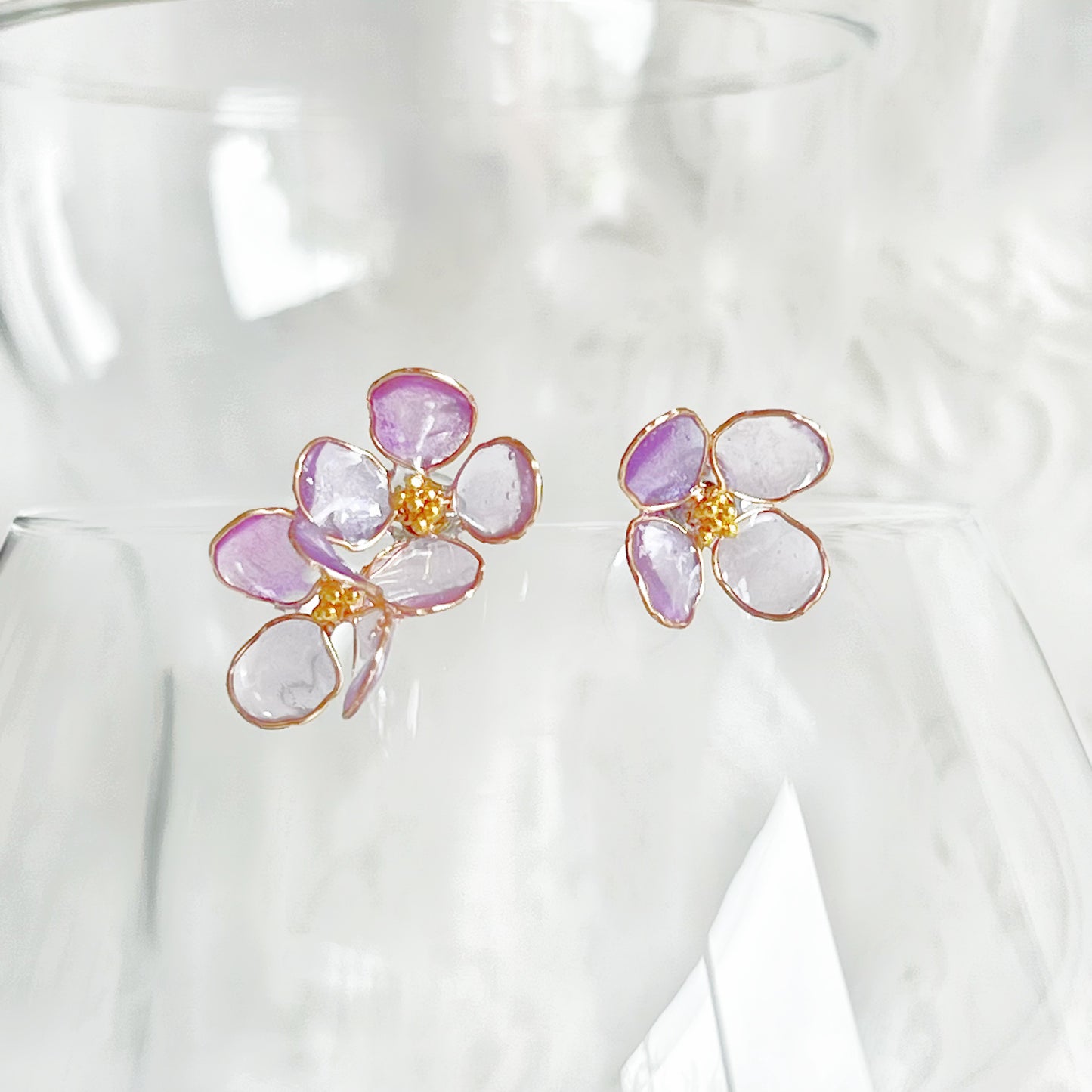 Handmade Purple Hydrangeas Flower Mismatch Earrings-Ninaouity