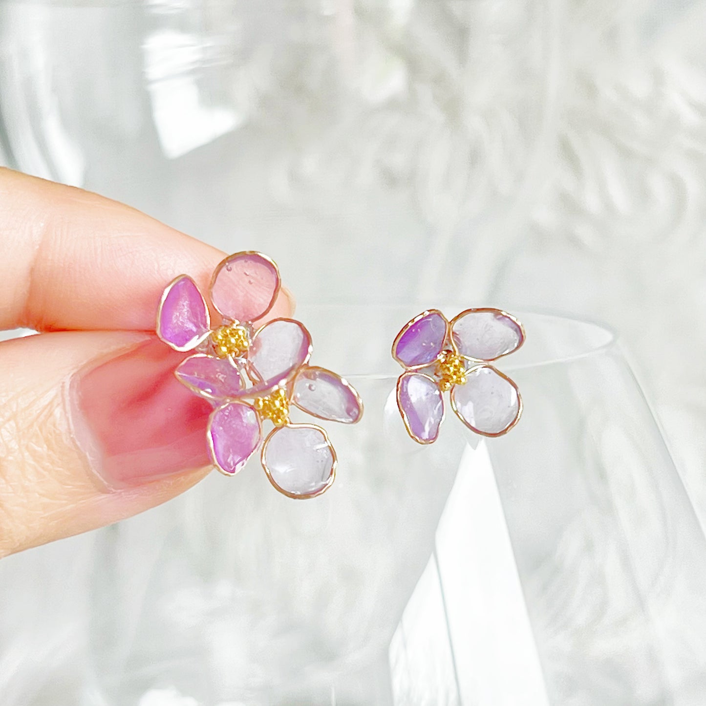 Handmade Purple Hydrangeas Flower Mismatch Earrings-Ninaouity