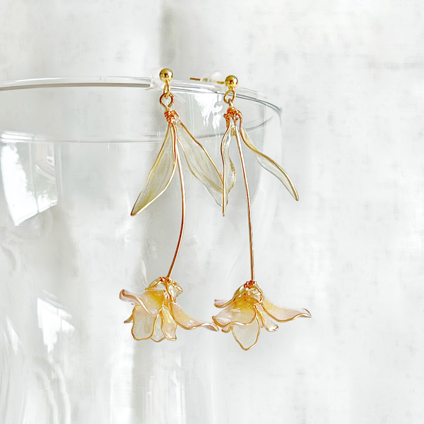 Handmade Light Pink Iris Flower Earrings-Ninaouity