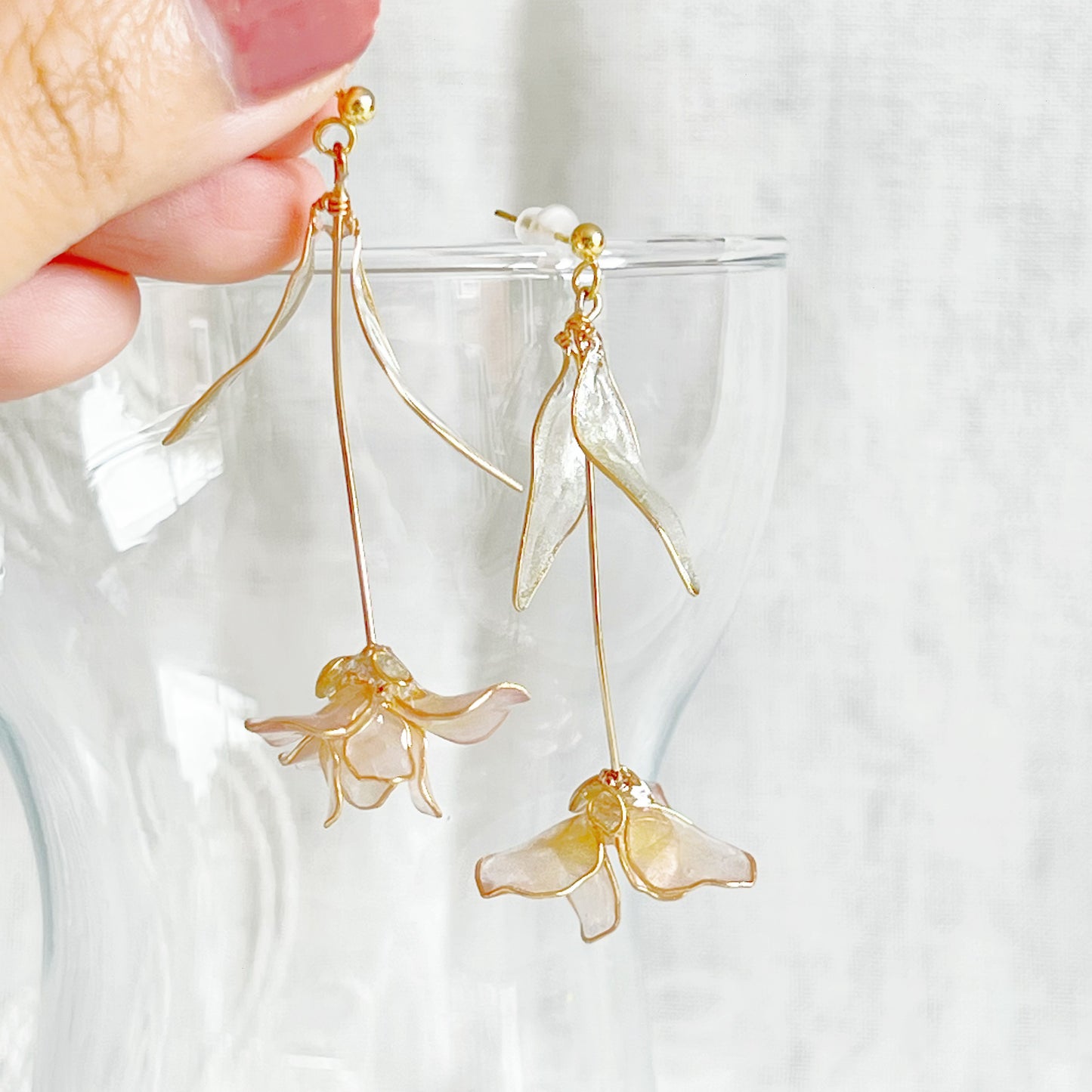 Handmade Light Pink Iris Flower Earrings-Ninaouity