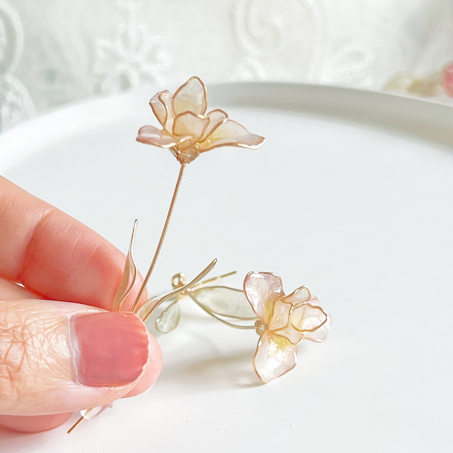 Handmade Light Pink Iris Flower Earrings-Ninaouity
