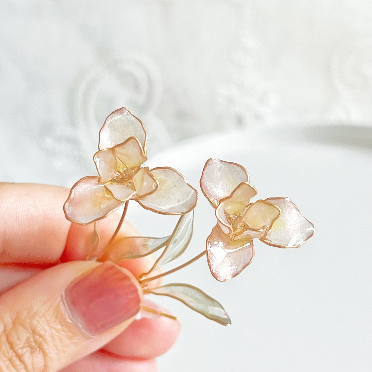 Handmade Light Pink Iris Flower Earrings-Ninaouity