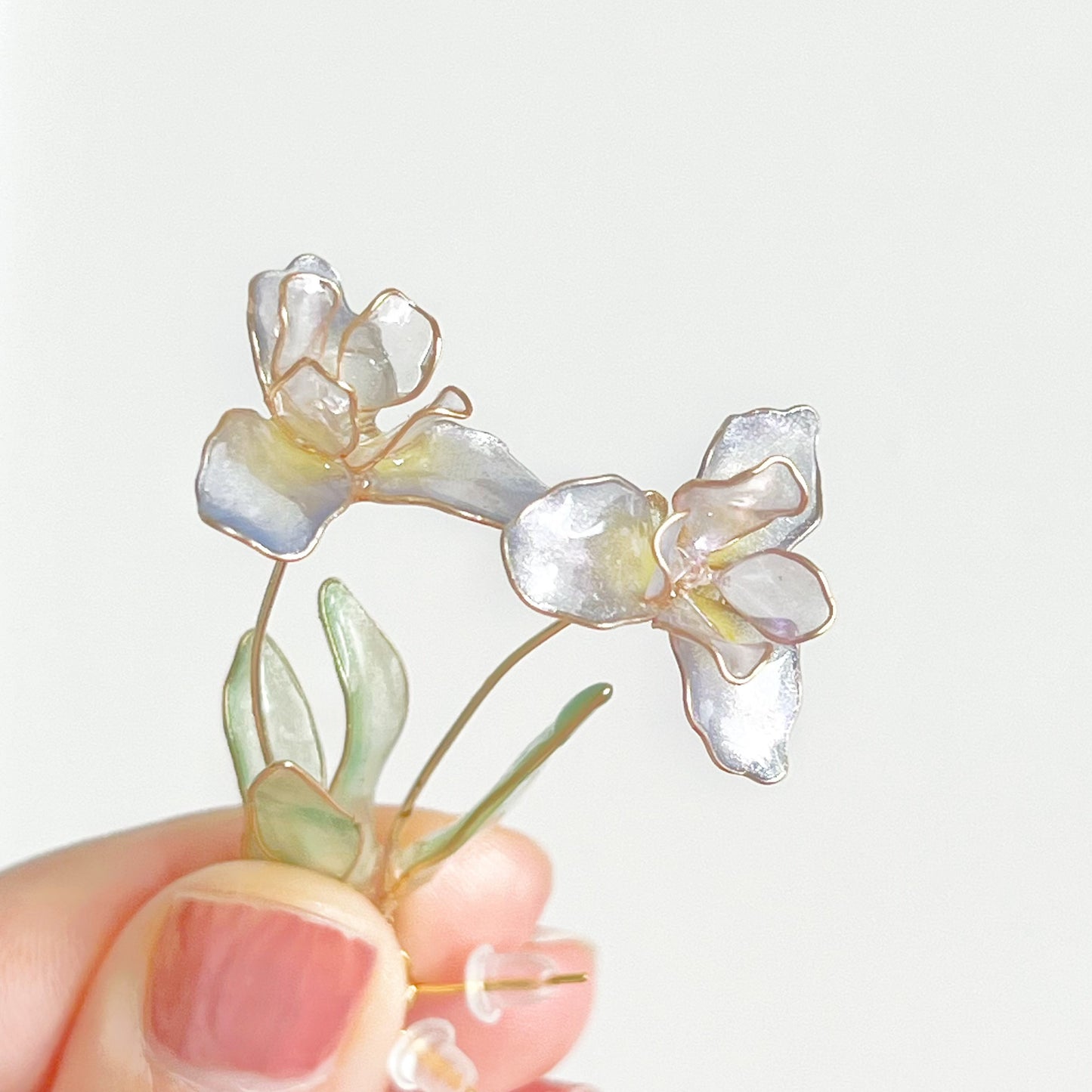 Handmade Purple Violet Iris Flowers Drop Earrings-Ninaouity