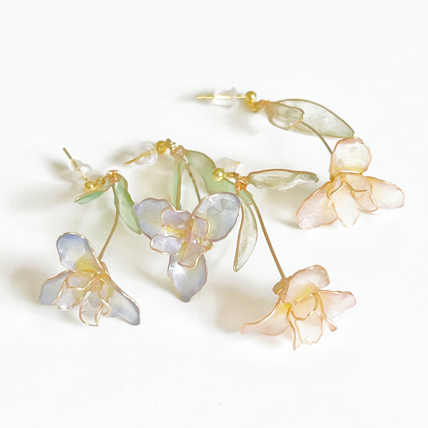 Handmade Light Pink Iris Flower Earrings-Ninaouity