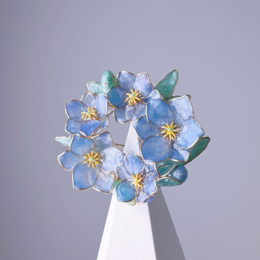 Handmade Meconopsis Blue Poppies Flowers Wreath Brooch
