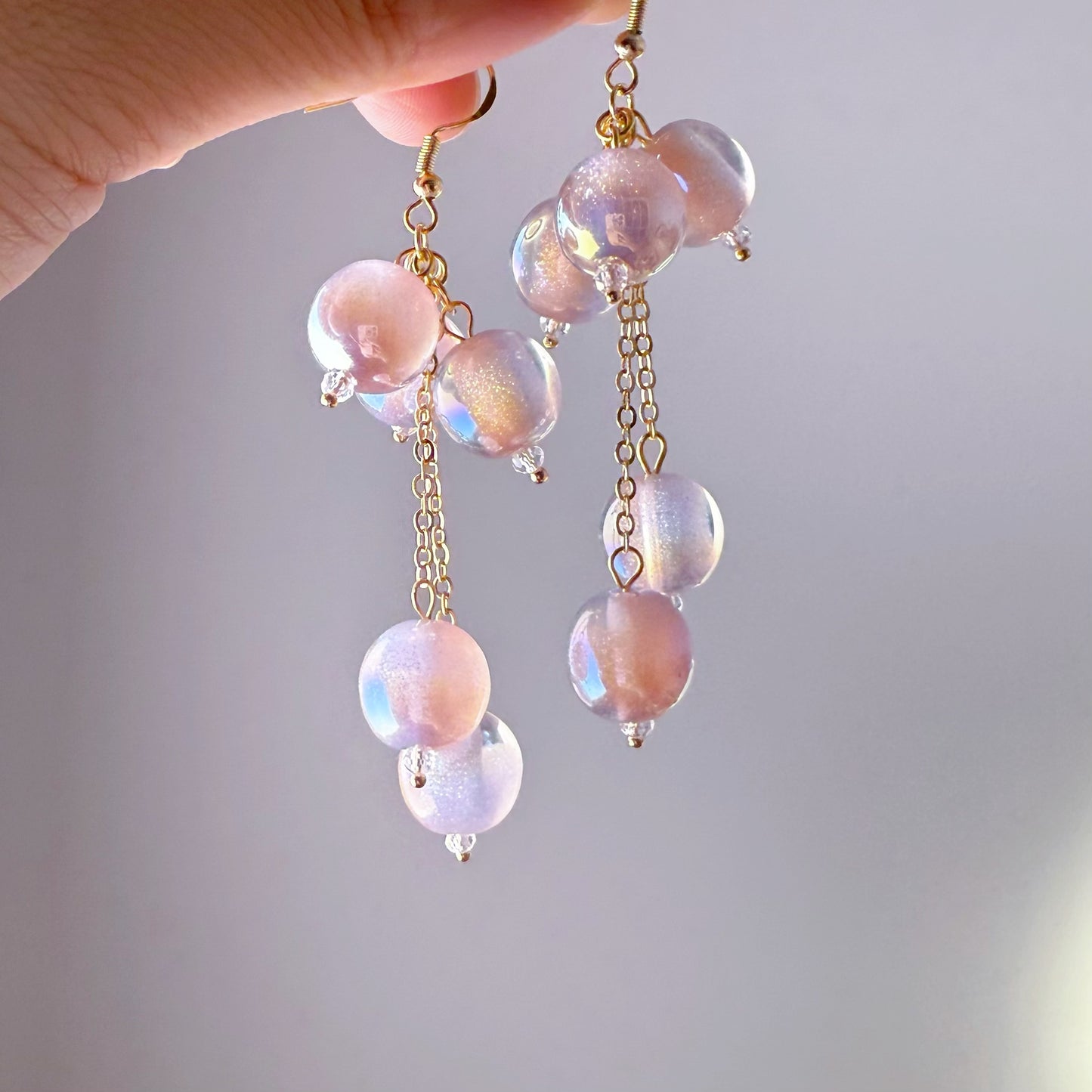 Handmade Bubble Gum Earrings - Colour Change under Sun from Pink to Purple