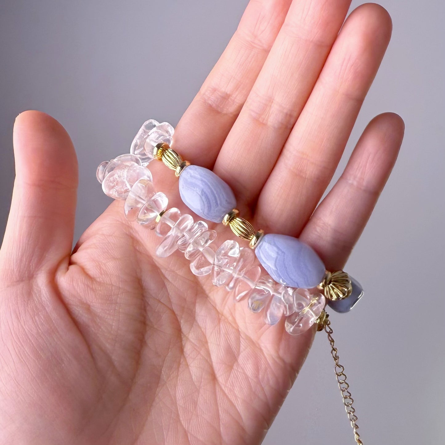 Quartzberry - Natural Blue Lace Agate and Clear Quartz Crystal Choker Necklace - Limited Edition