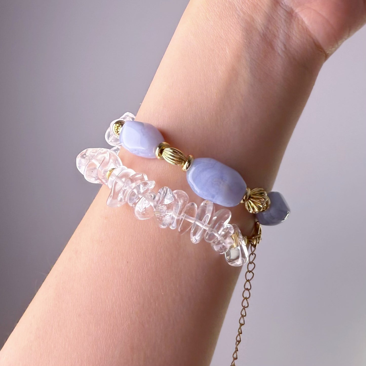 Quartzberry - Natural Blue Lace Agate and Clear Quartz Crystal Choker Necklace - Limited Edition