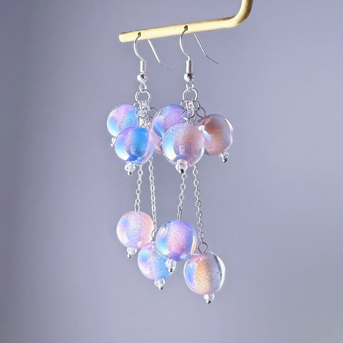 Handmade Bubble Gum Silver Earrings - Colour Change under Sun from Pink to Purple