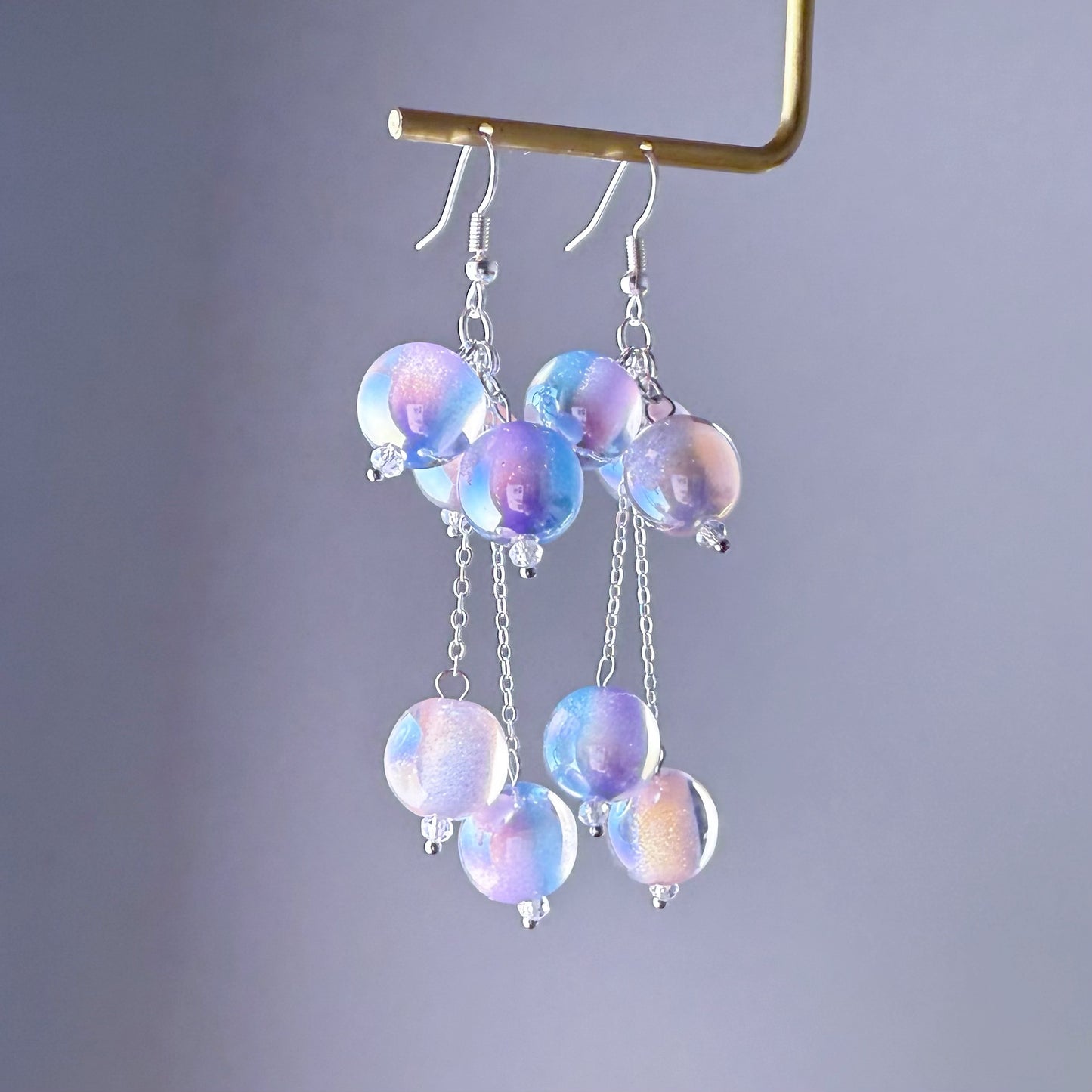 Handmade Bubble Gum Silver Earrings - Colour Change under Sun from Pink to Purple