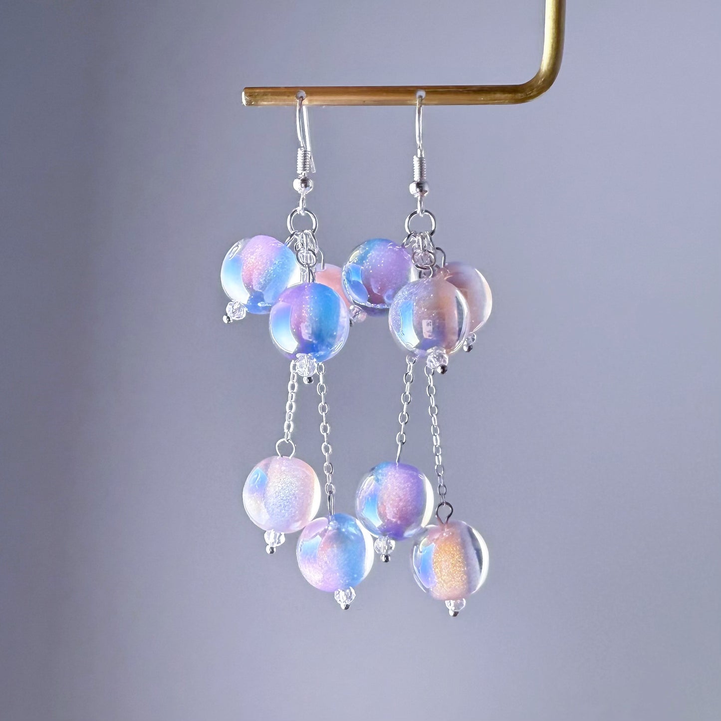 Handmade Bubble Gum Silver Earrings - Colour Change under Sun from Pink to Purple