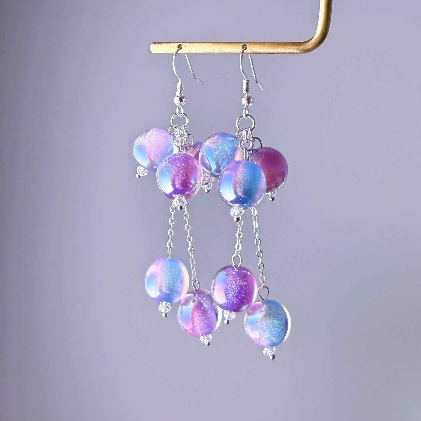 Handmade Bubble Gum Silver Earrings - Colour Change under Sun from Pink to Purple