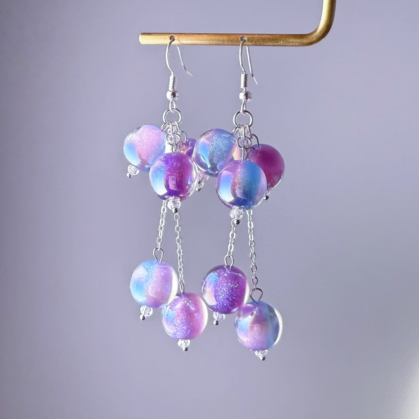 Handmade Bubble Gum Silver Earrings - Colour Change under Sun from Pink to Purple