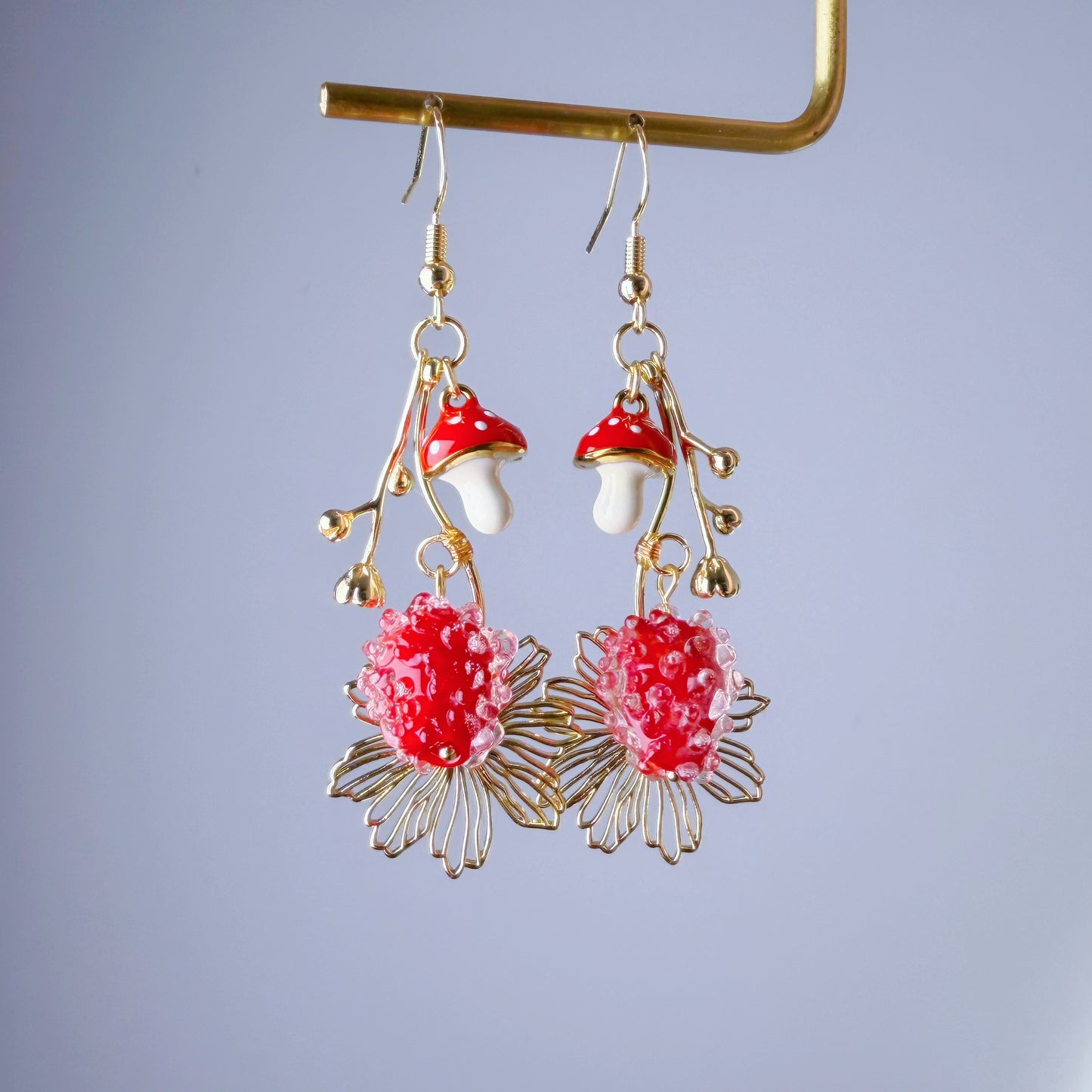 Handmade Woodland Red Mushrooms and Wild Berries Earrings