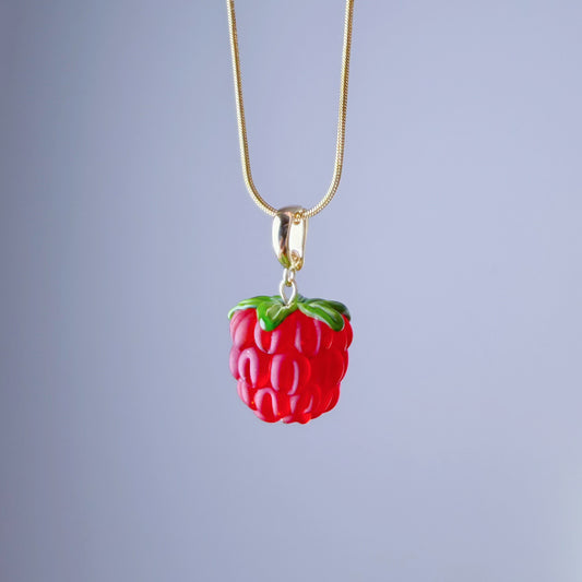 Handmade Lampwork Glass Red Raspberries Pendant Necklace