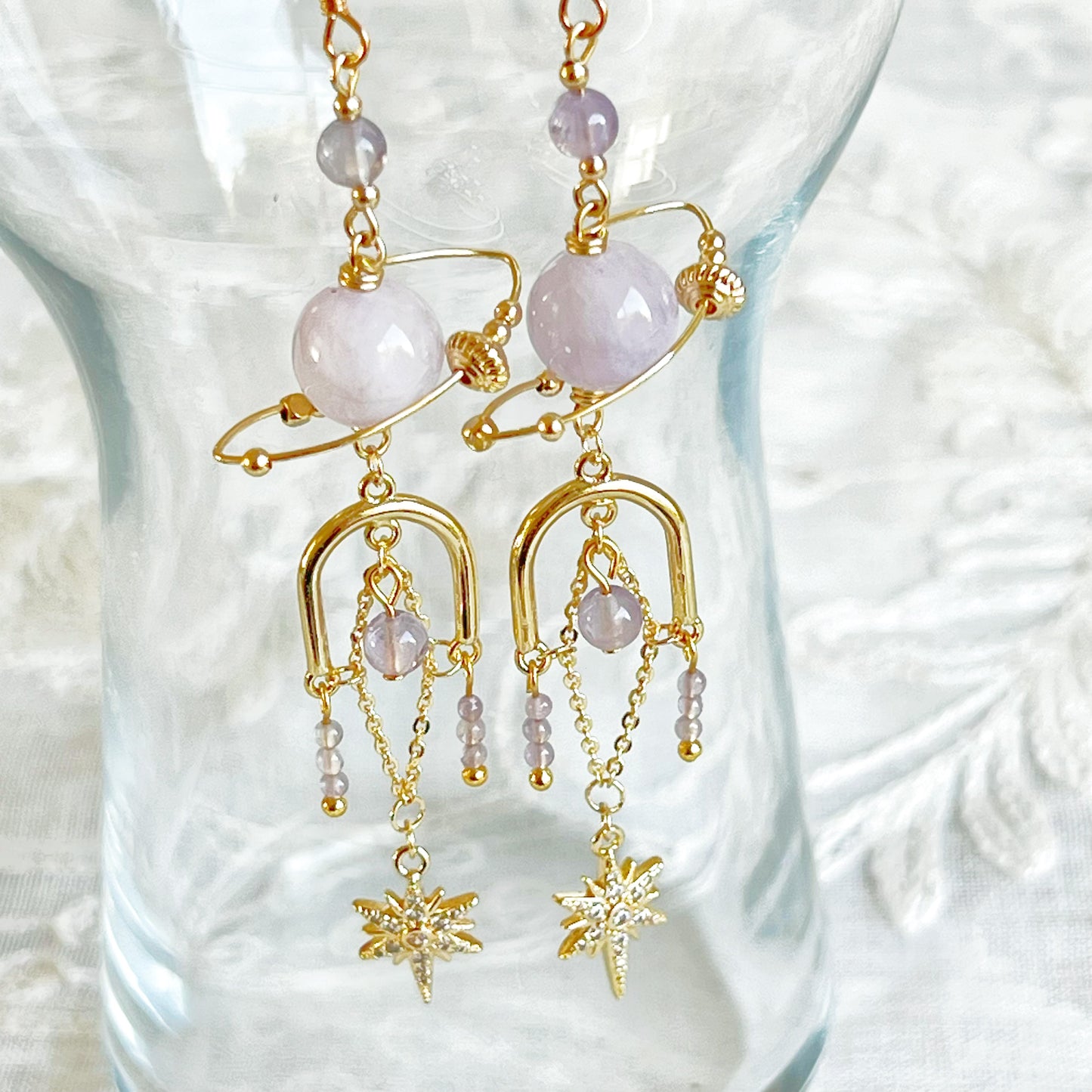 Lavender Amethyst Planet Earrings-Ninaouity