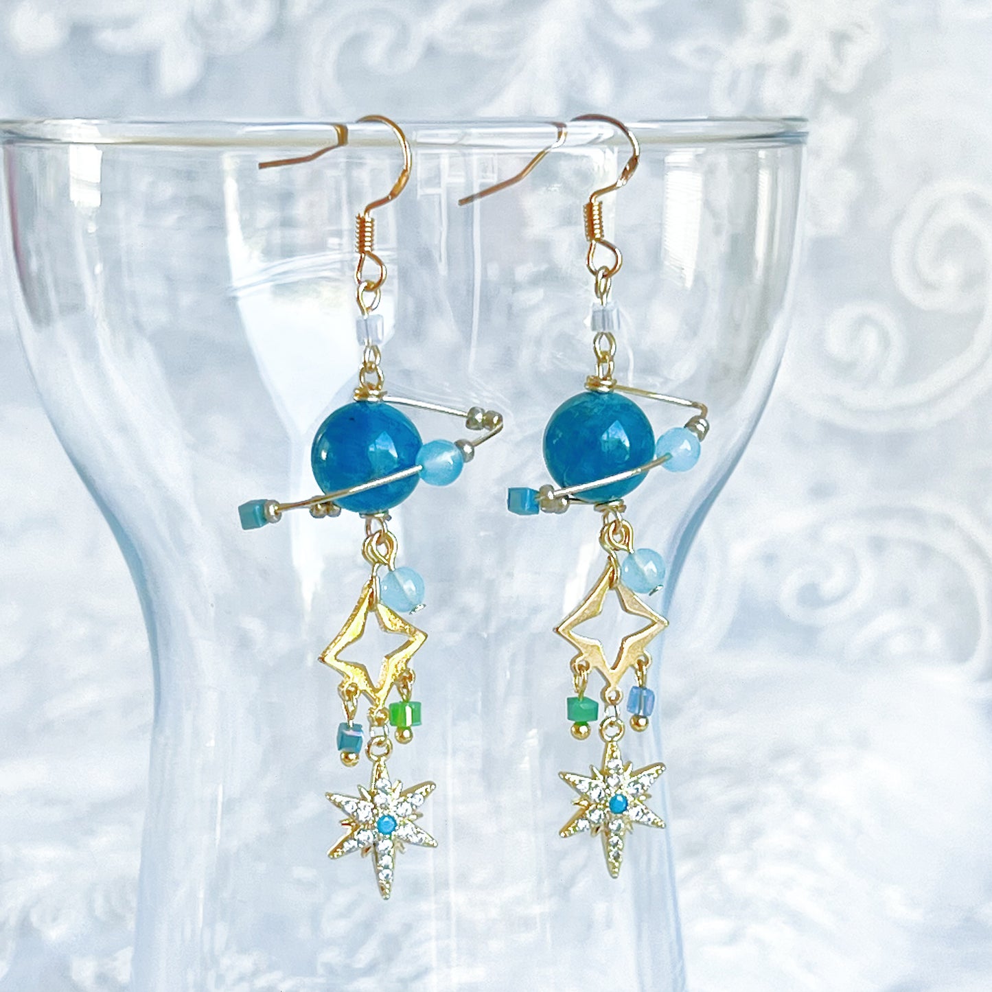 Blue Apatite Planet and Pole Star Earrings-Ninaouity