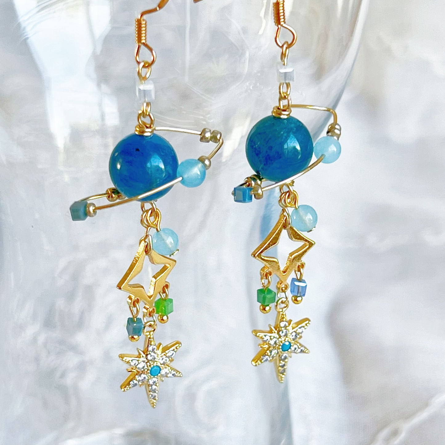 Blue Apatite Planet and Pole Star Earrings-Ninaouity
