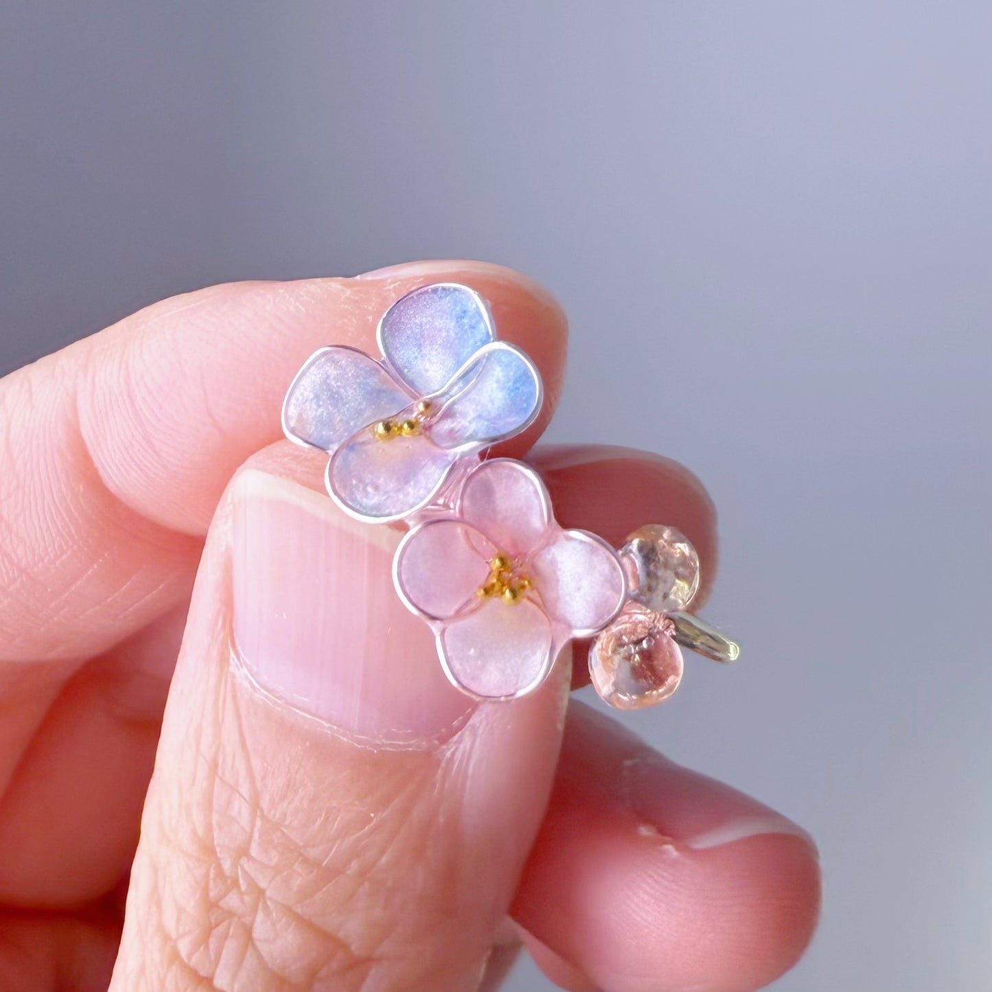 Handmade Little Purple Blue Changing Colour Hydrangeas Flowers Ring